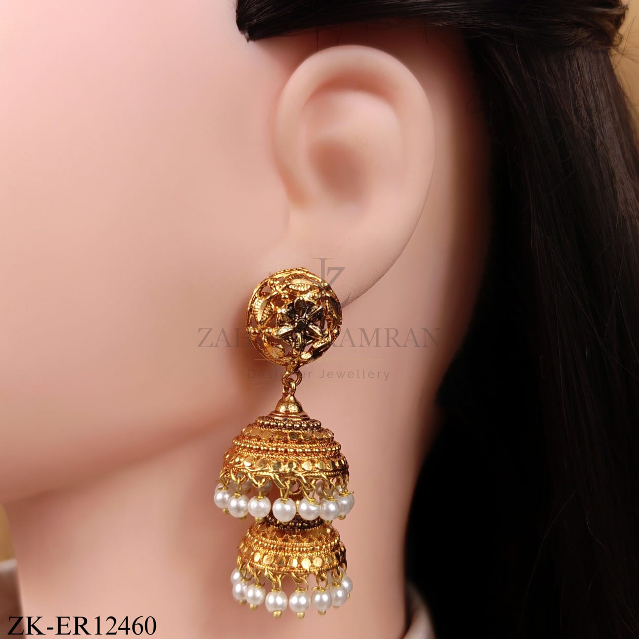 GOLDEN DOUBLE EARRINGS WITH WHITE OPALS