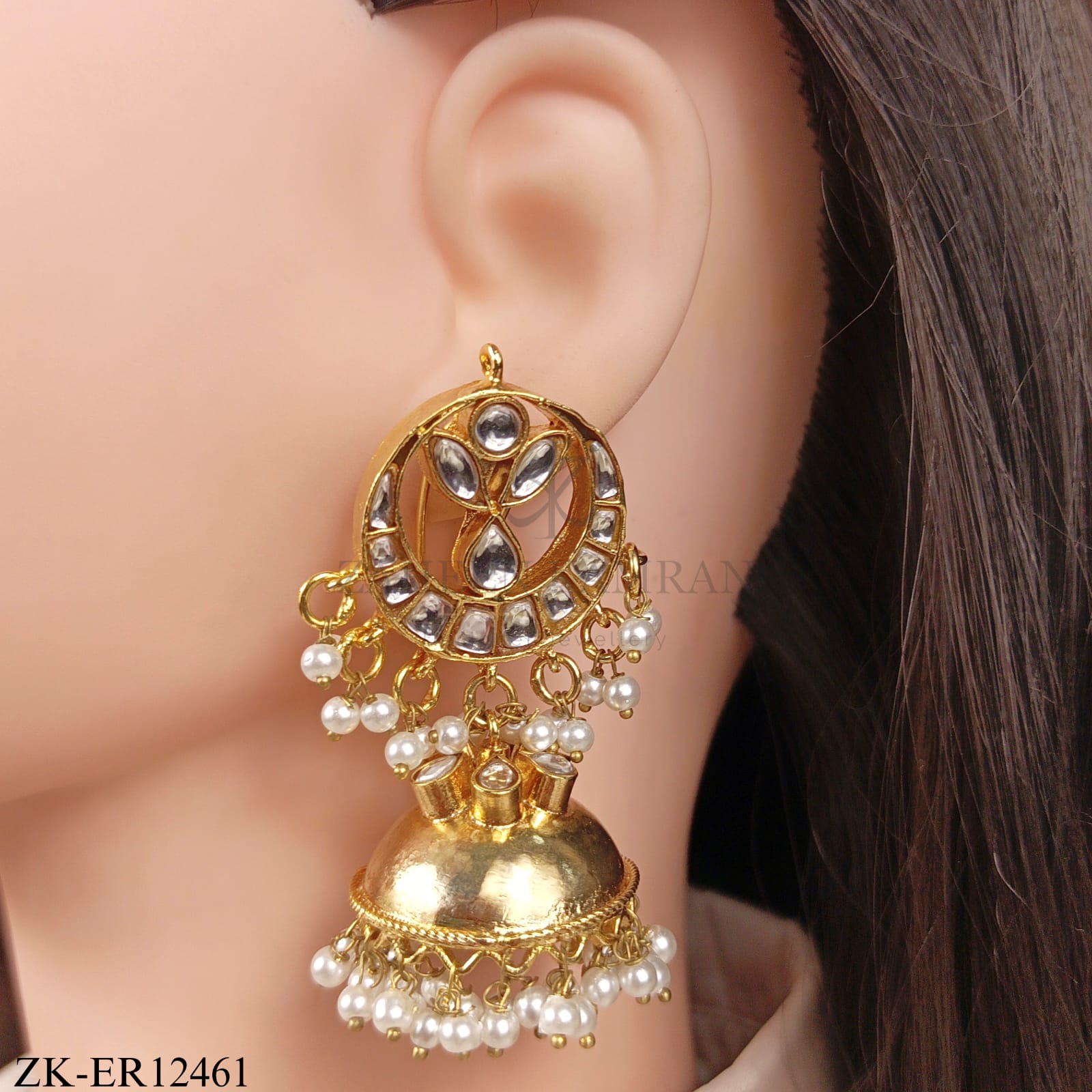 GOLDEN PEARL EARRINGS WITH A BELL DROP