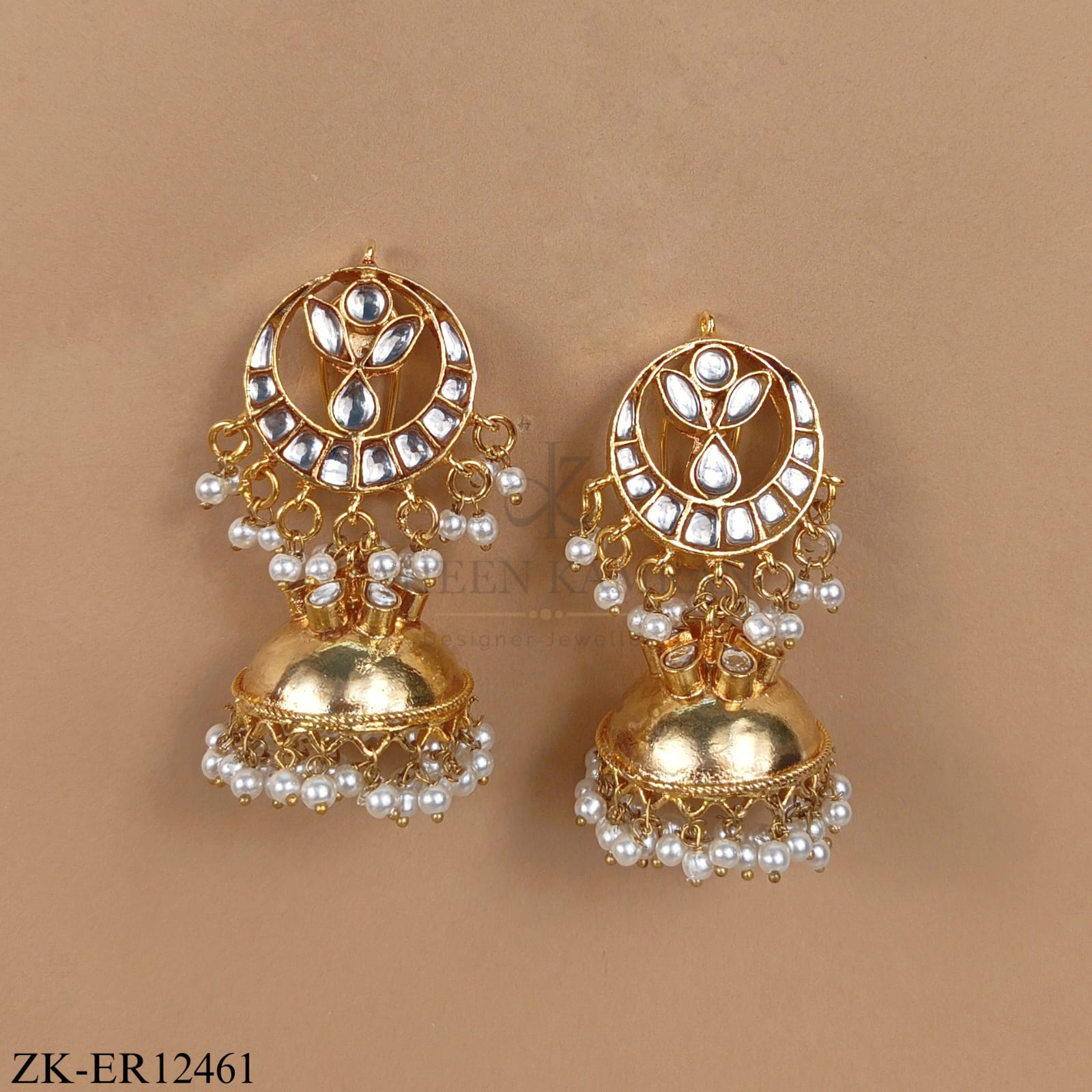 GOLDEN PEARL EARRINGS WITH A BELL DROP