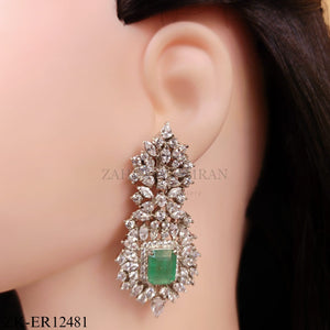 EMERALD SILVER LEAF WING EARRINGS