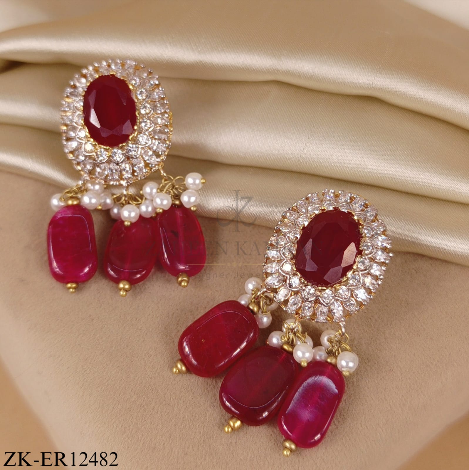 RUBY BLOOM PEARLS HALO EARRINGS