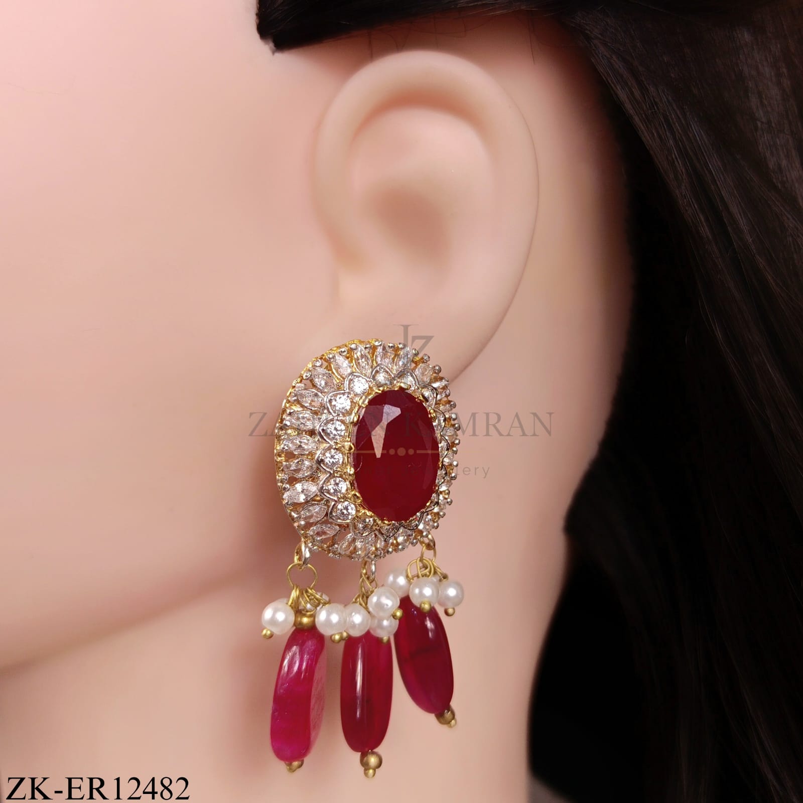 RUBY BLOOM PEARLS HALO EARRINGS