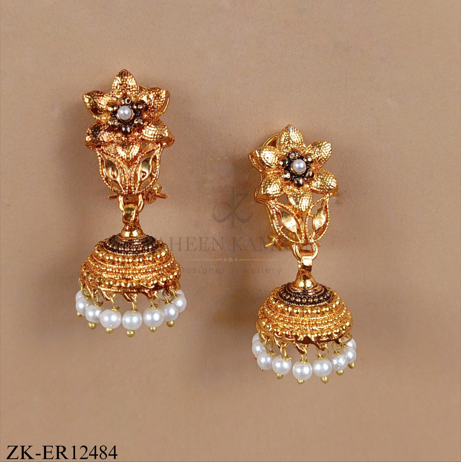 GOLDEN FLORAL PEARLS DROP EARRINGS