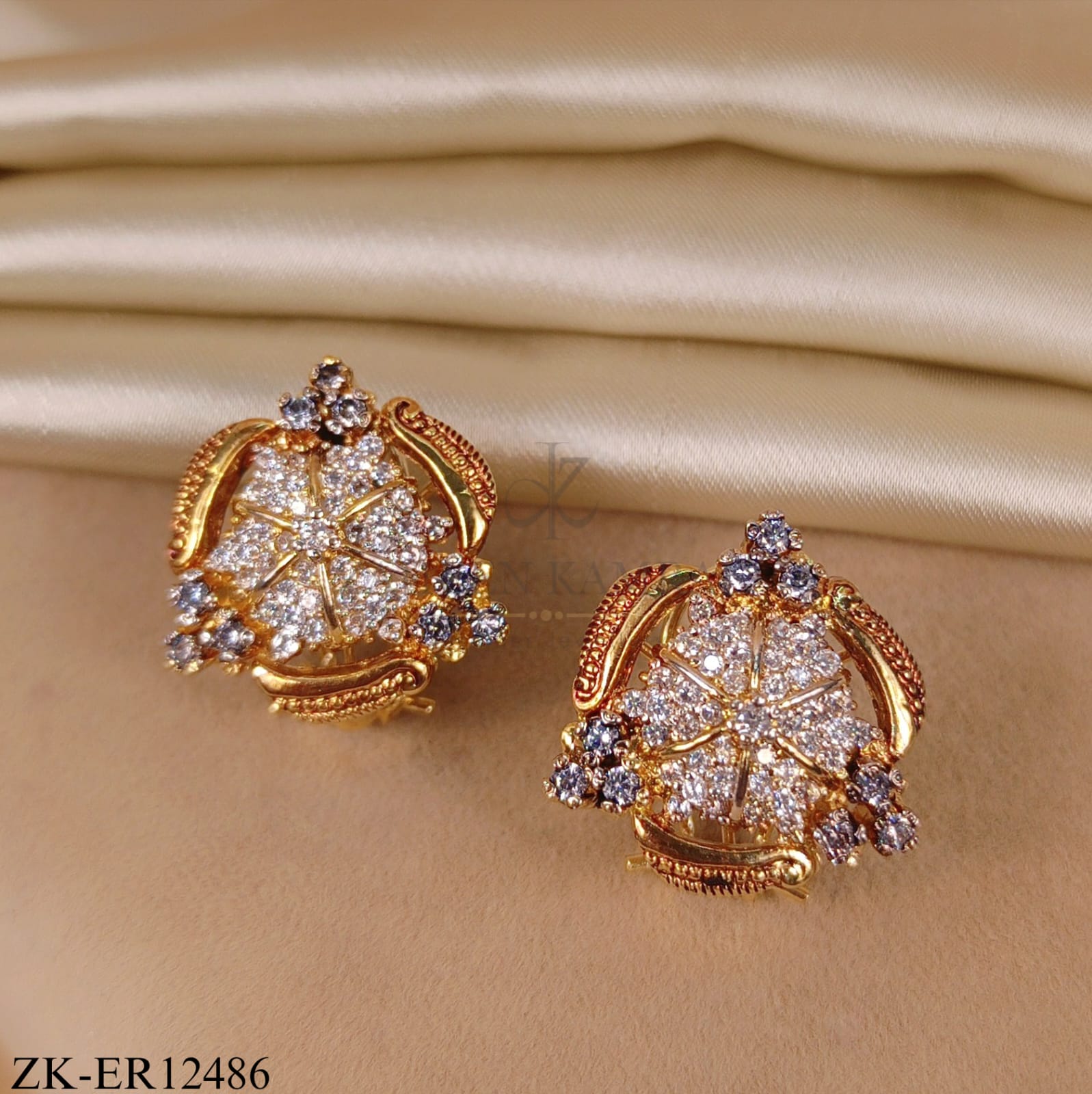 GOLDEN WHEEL CRYSTAL CLEAR EARRINGS