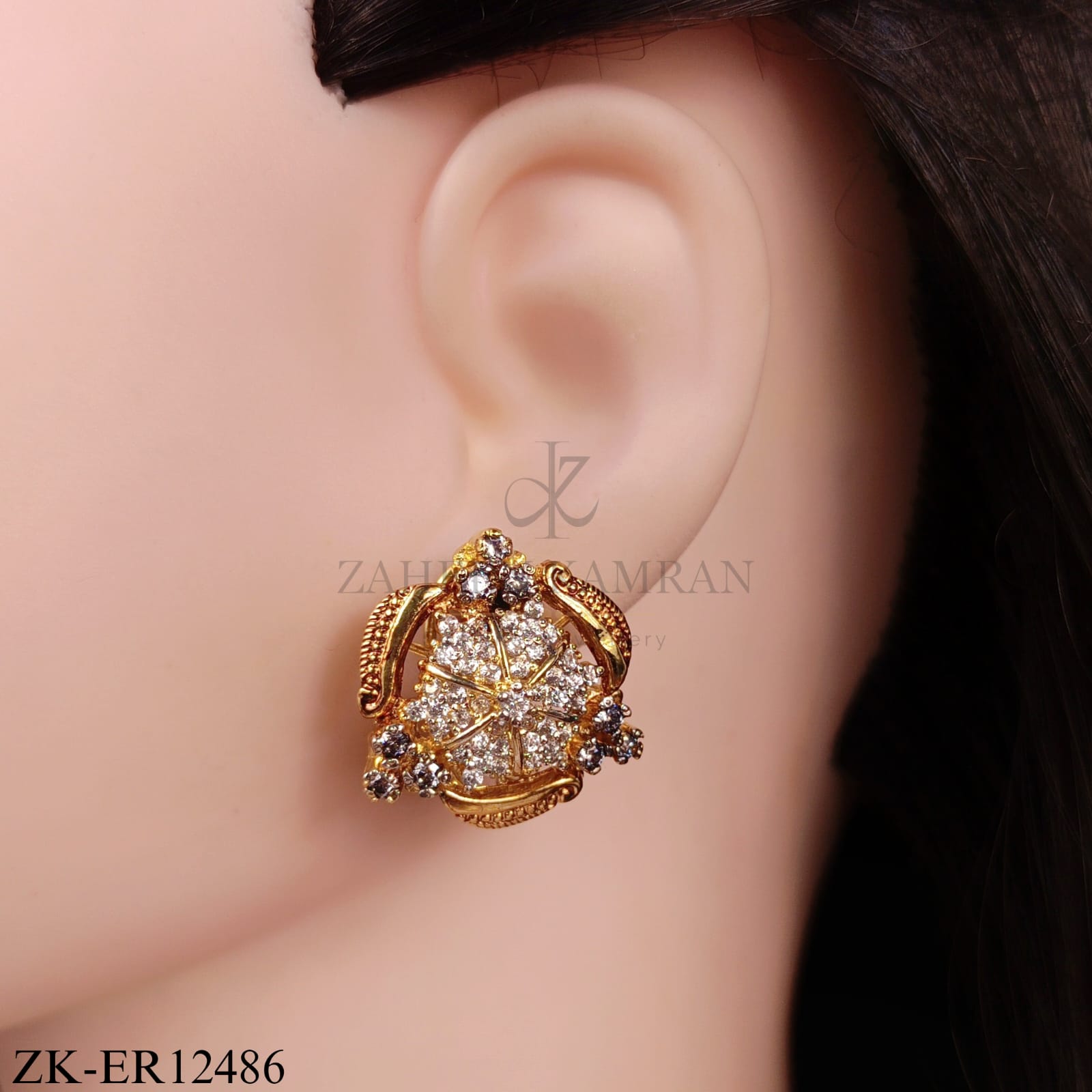 GOLDEN WHEEL CRYSTAL CLEAR EARRINGS