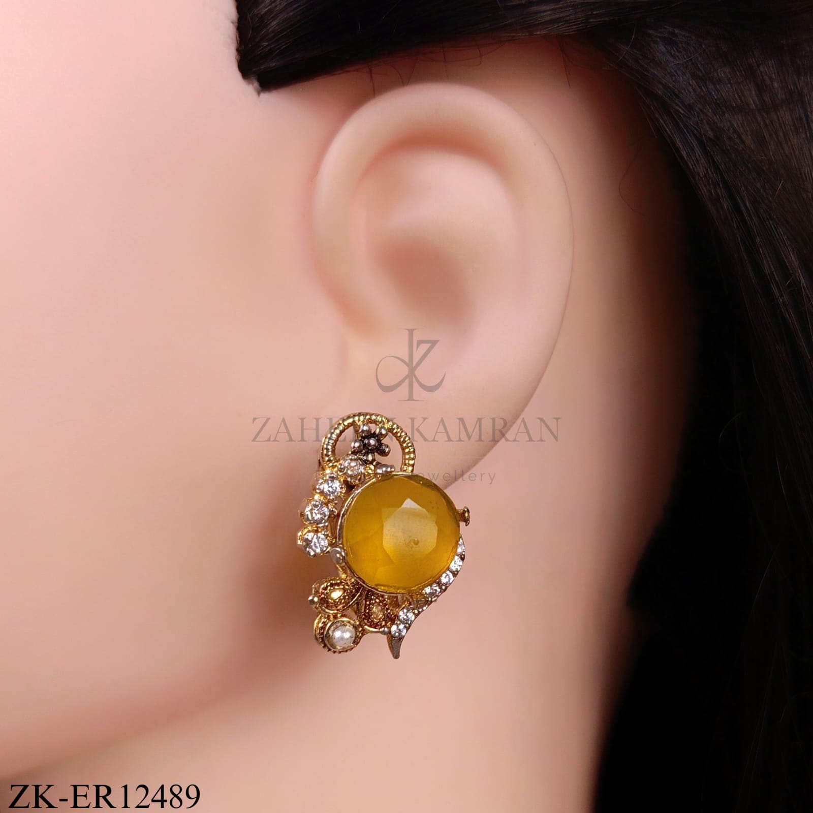 YELLOW JADE CURL ZIRCONS EARRINGS