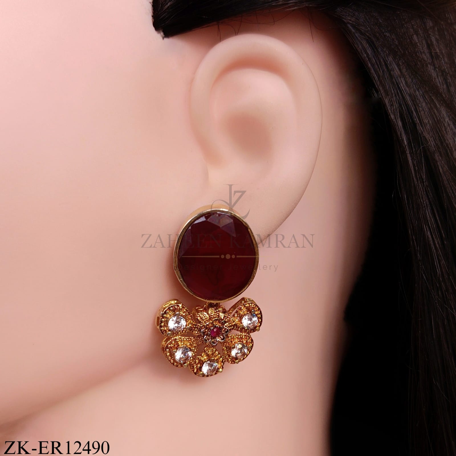 RUBY OVAL BLOOM DROP EARRINGS