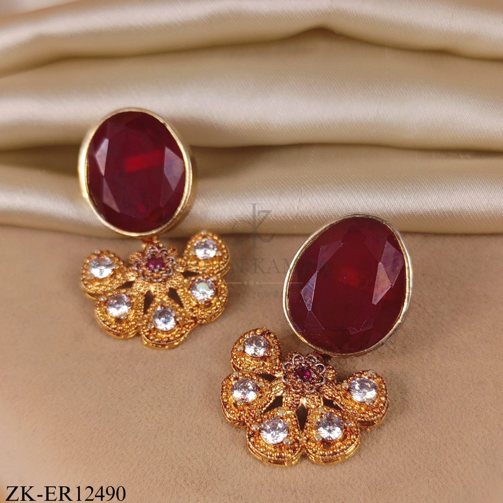 RUBY OVAL BLOOM DROP EARRINGS