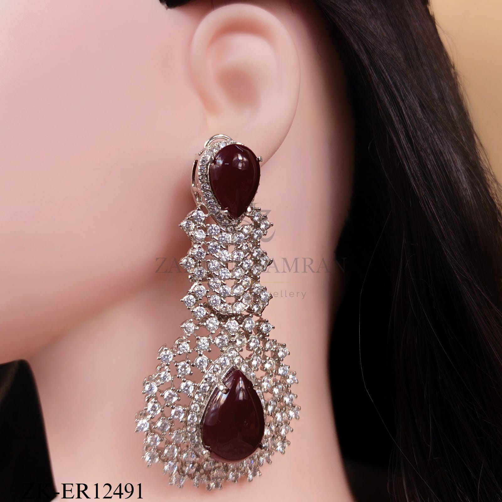 SILVER CASCADE RUBY TEARDROP EARRINGS