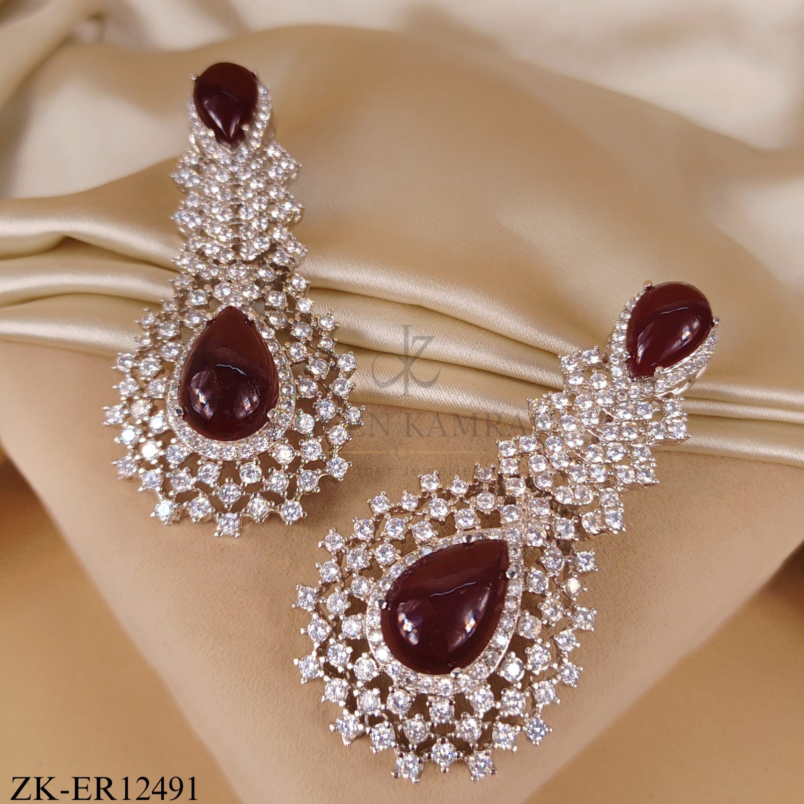 SILVER CASCADE RUBY TEARDROP EARRINGS
