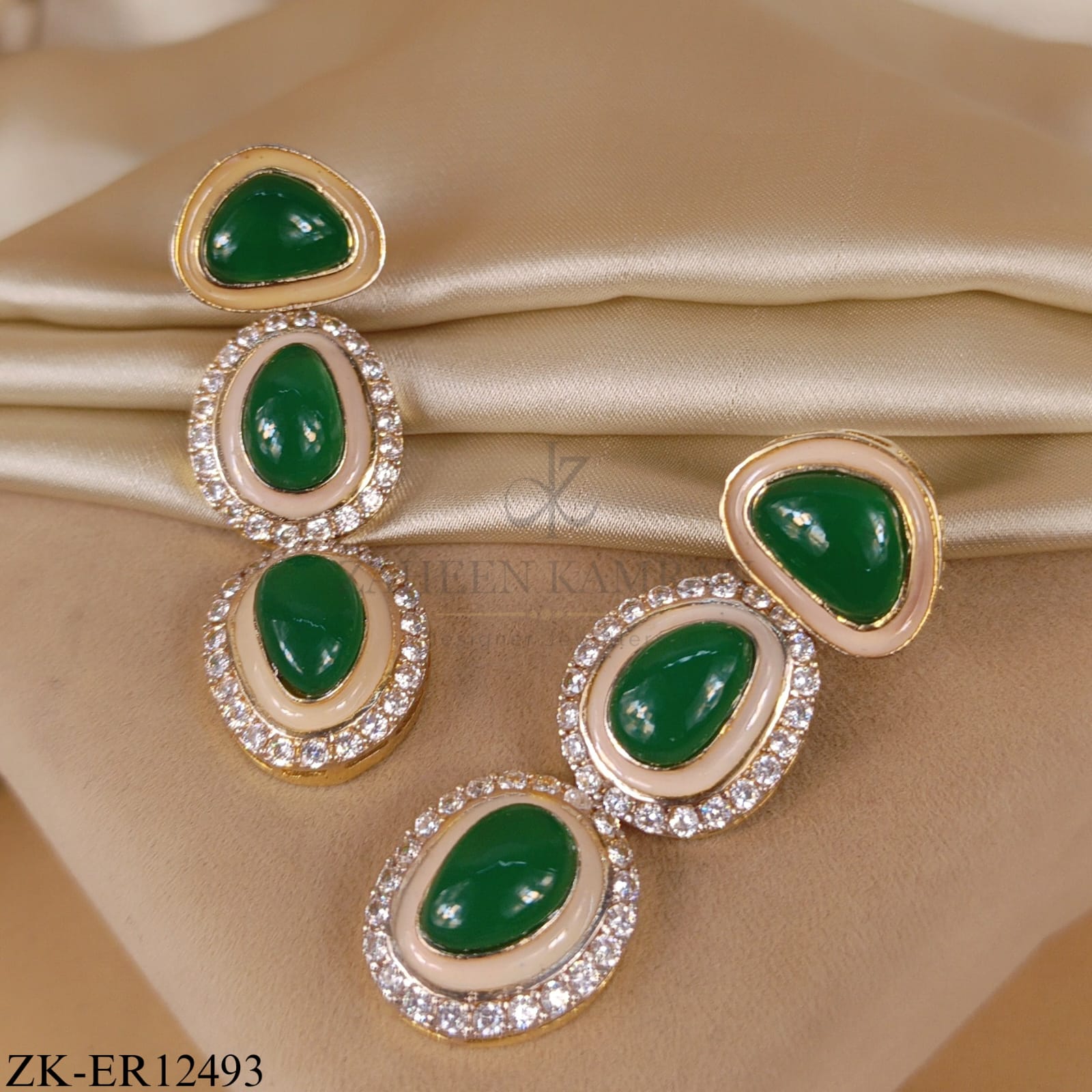 EMERALD ZIRCONIA ENAMEL EARRINGS