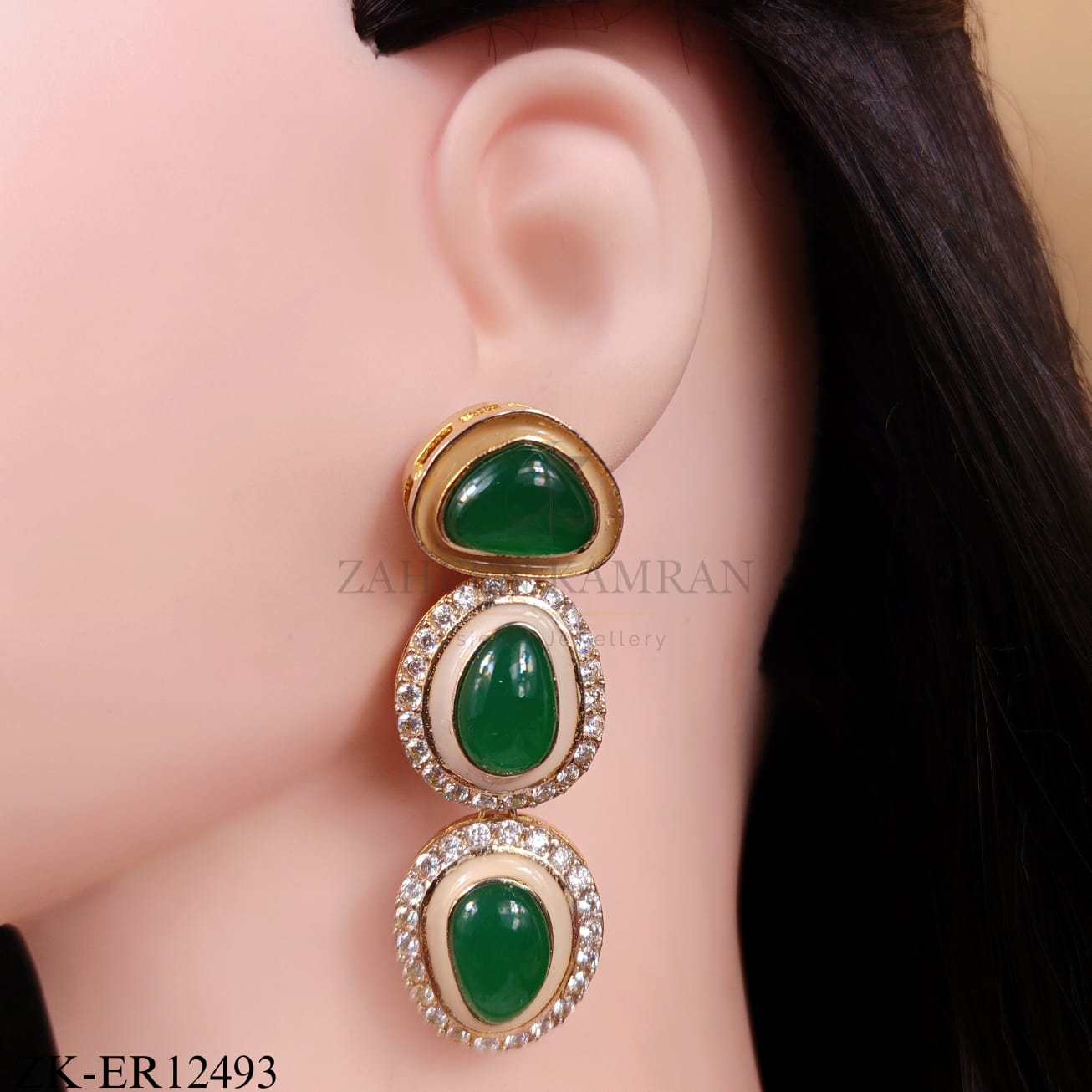 EMERALD ZIRCONIA ENAMEL EARRINGS