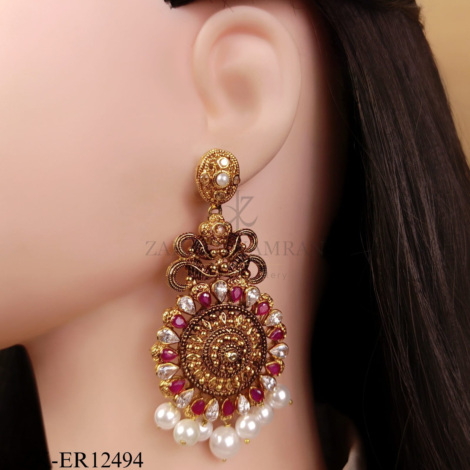 ANTIQUE RUBY EARRINGS WITH PEARLS