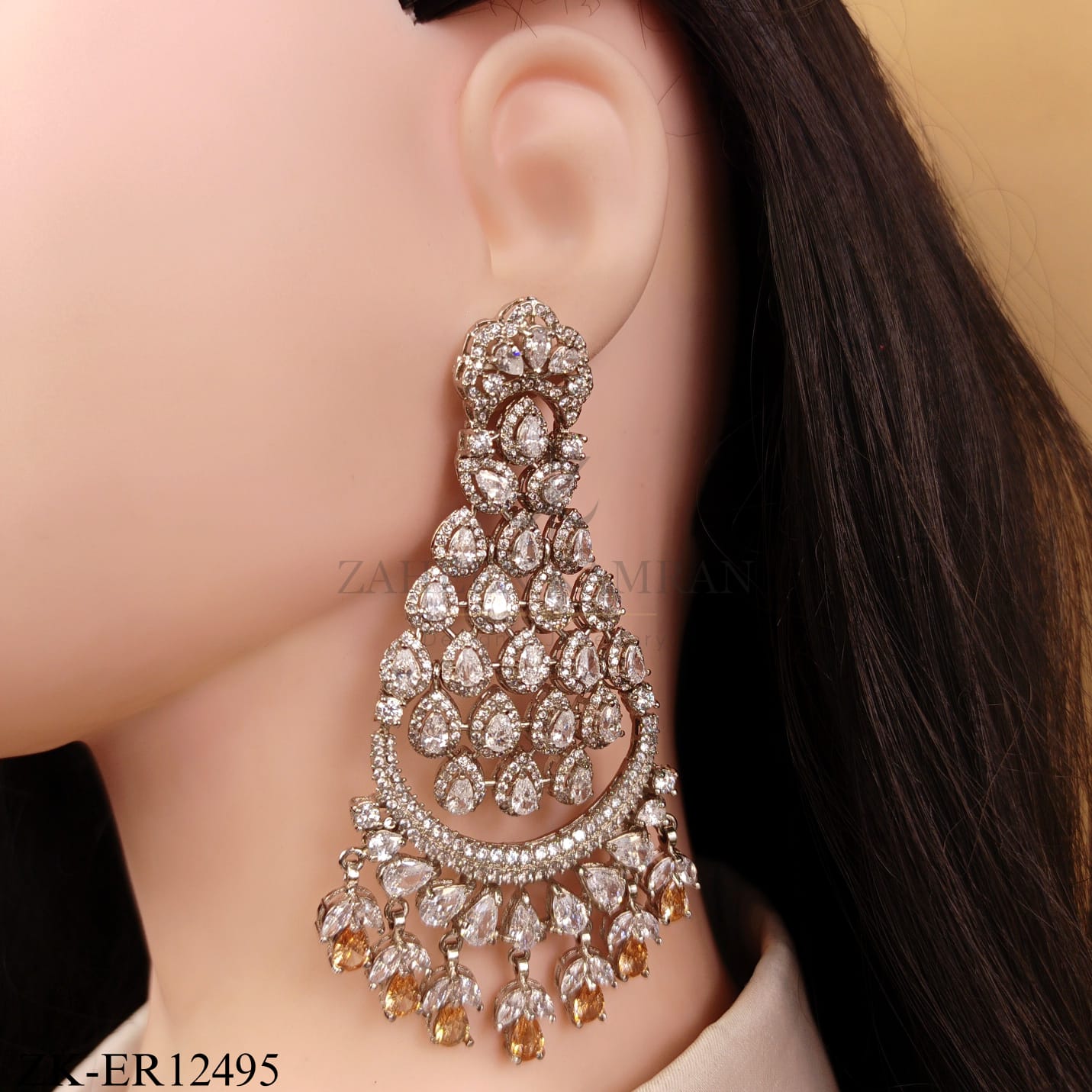 CLEAR AMBER SILVER EARRINGS