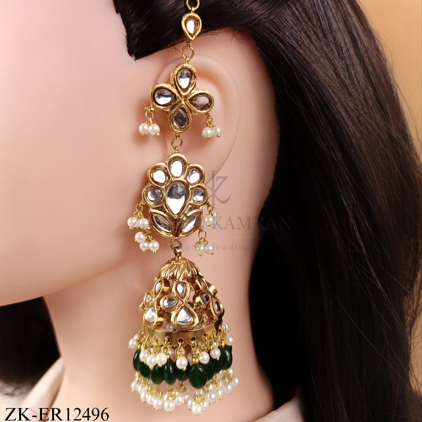 EMERALD KUNDAN TIERED DROP EARRINGS