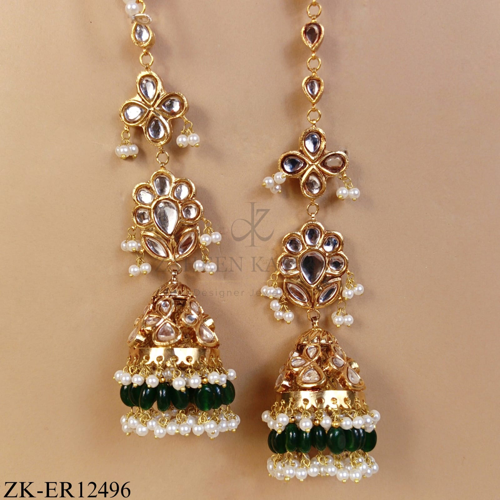 EMERALD KUNDAN TIERED DROP EARRINGS