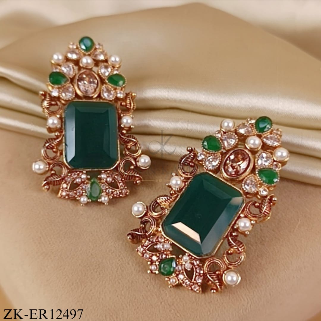 EMERALD CUT PEARL SCROLL EARRINGS