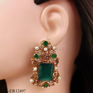 EMERALD CUT PEARL SCROLL EARRINGS