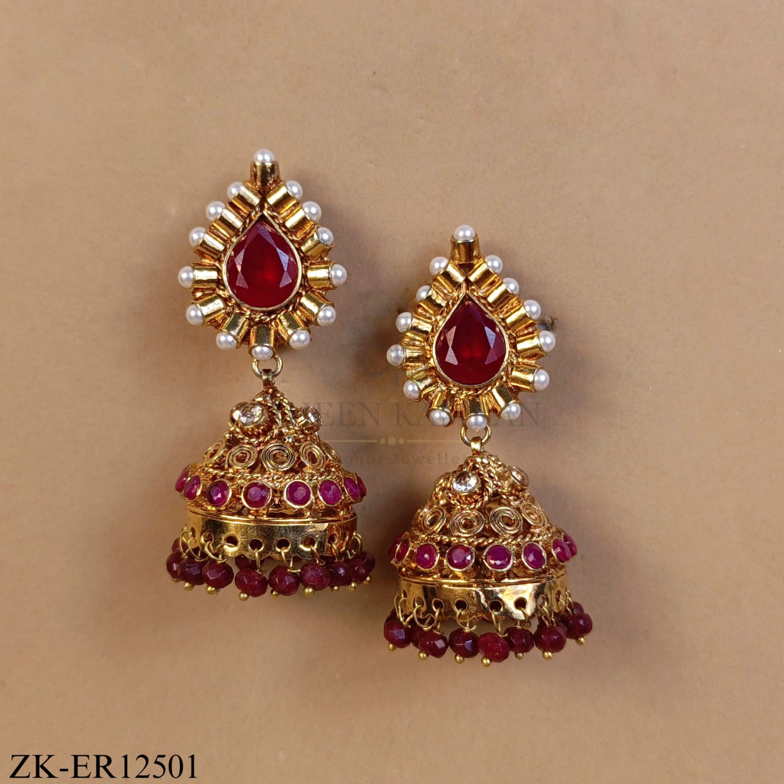 RUBY TEARDROP BELL EARRINGS