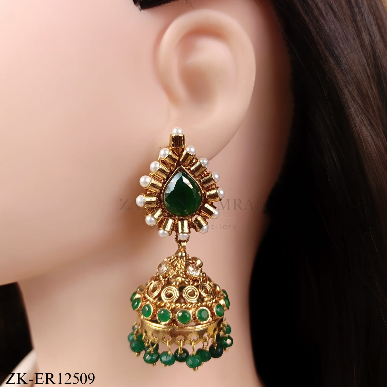 EMERALD PEARLS GOLD EARRINGS