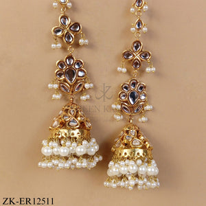 GOLD KUNDAN TIERED PEARLS DROP EARRINGS