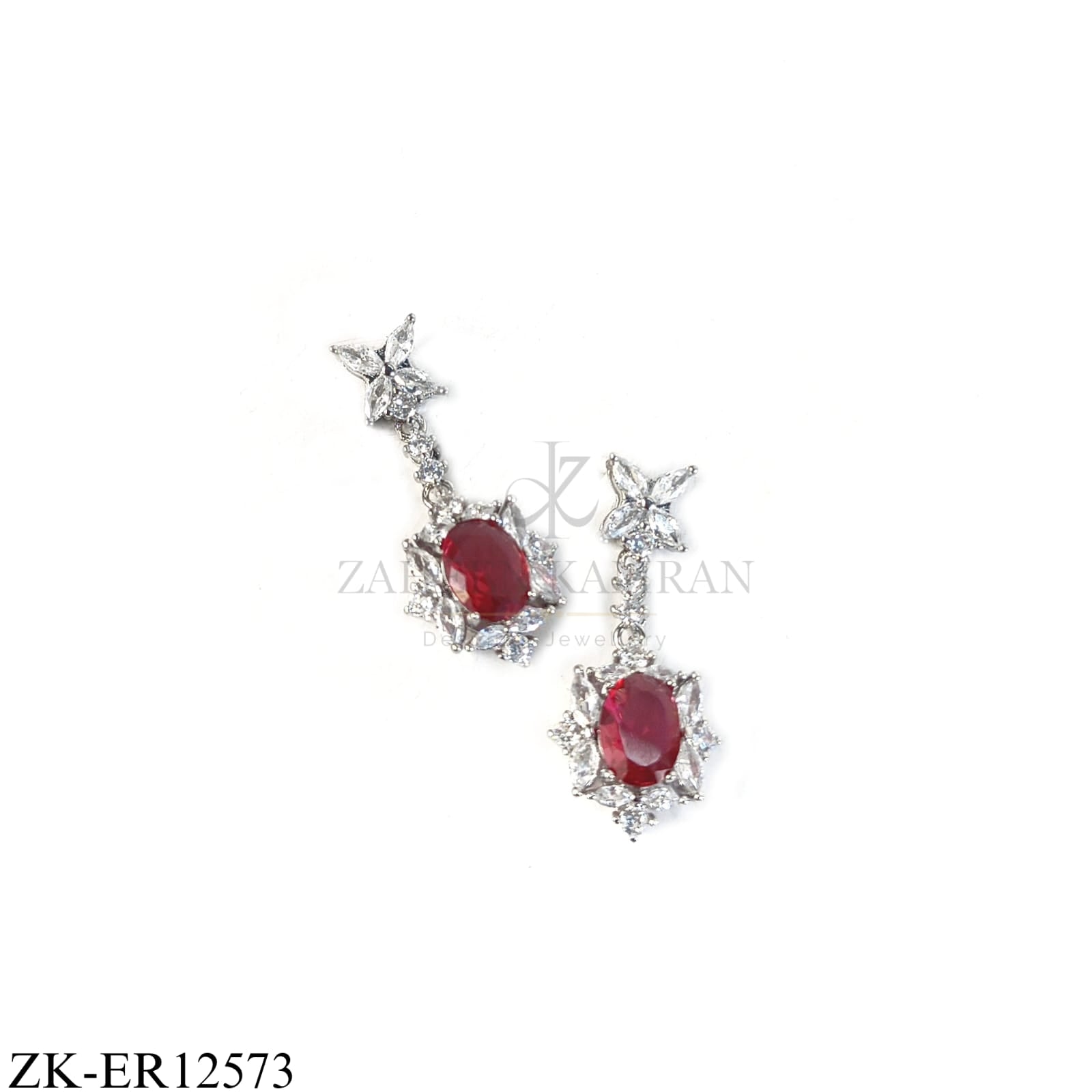 FLORA STUD RUBY SILVER EARRINGS