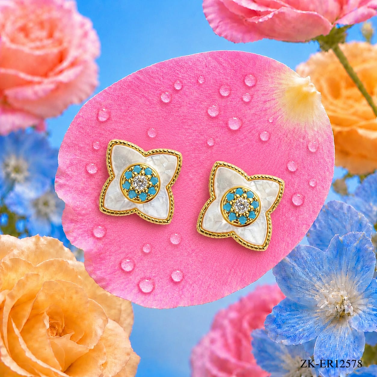 FLORAL WHITE INLAY EARRINGS
