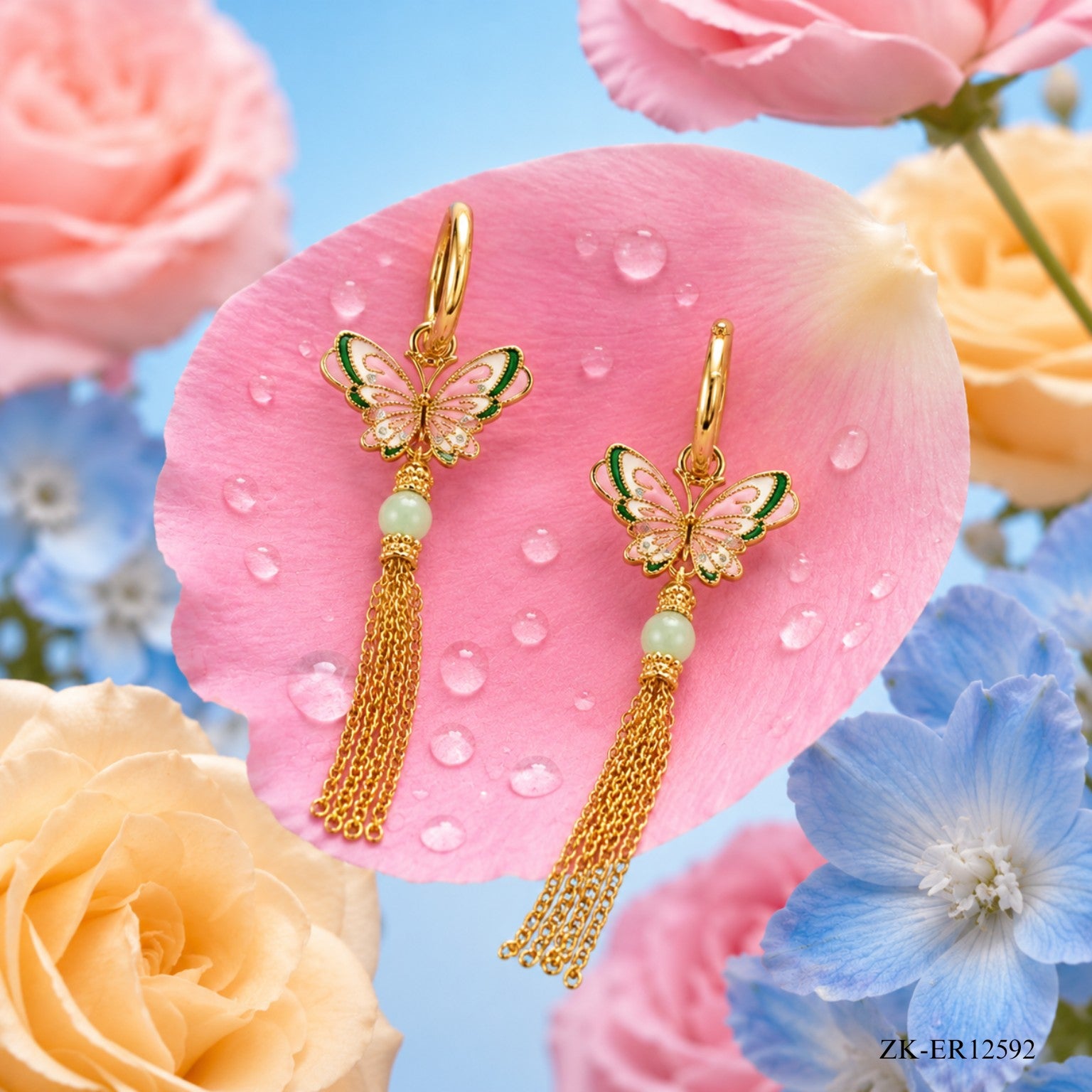 BUTTERFLY LONG CHAIN EARRINGS