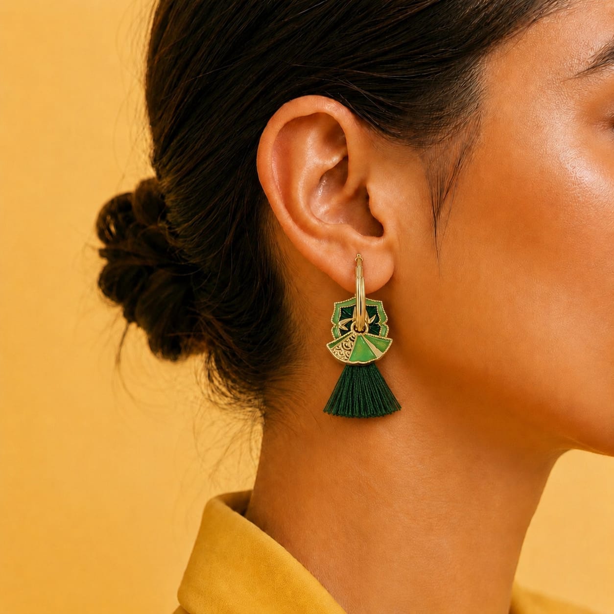 ENAMEL GREEN TASSEL EARRINGS
