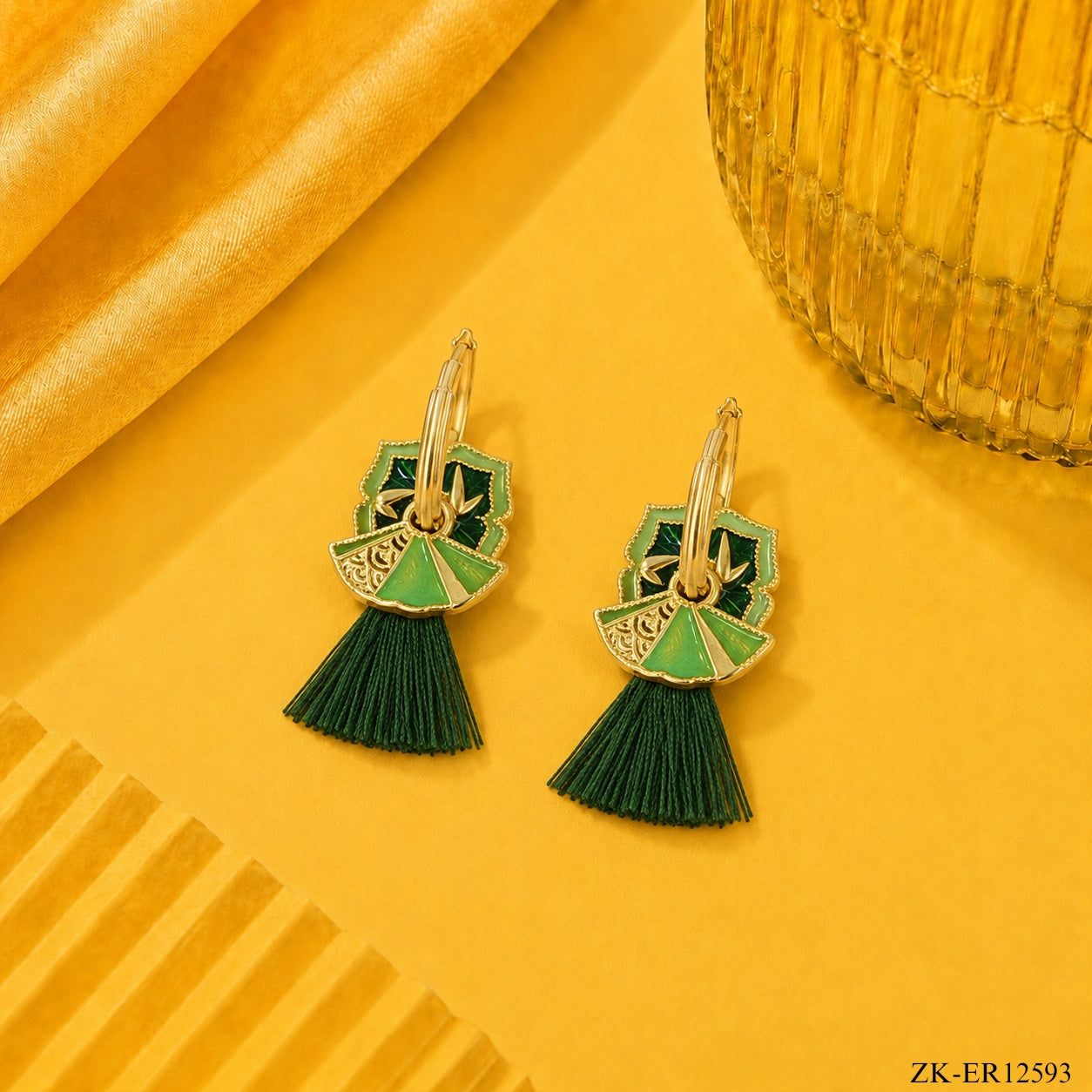 ENAMEL GREEN TASSEL EARRINGS