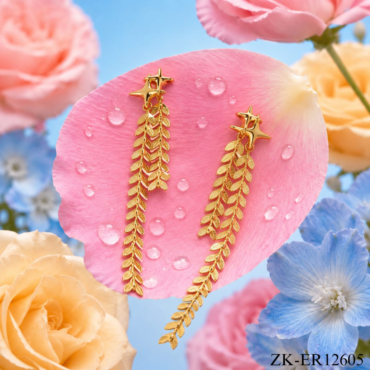 GOLD STAR STUDS WITH LONG CHAIN EARRINGS