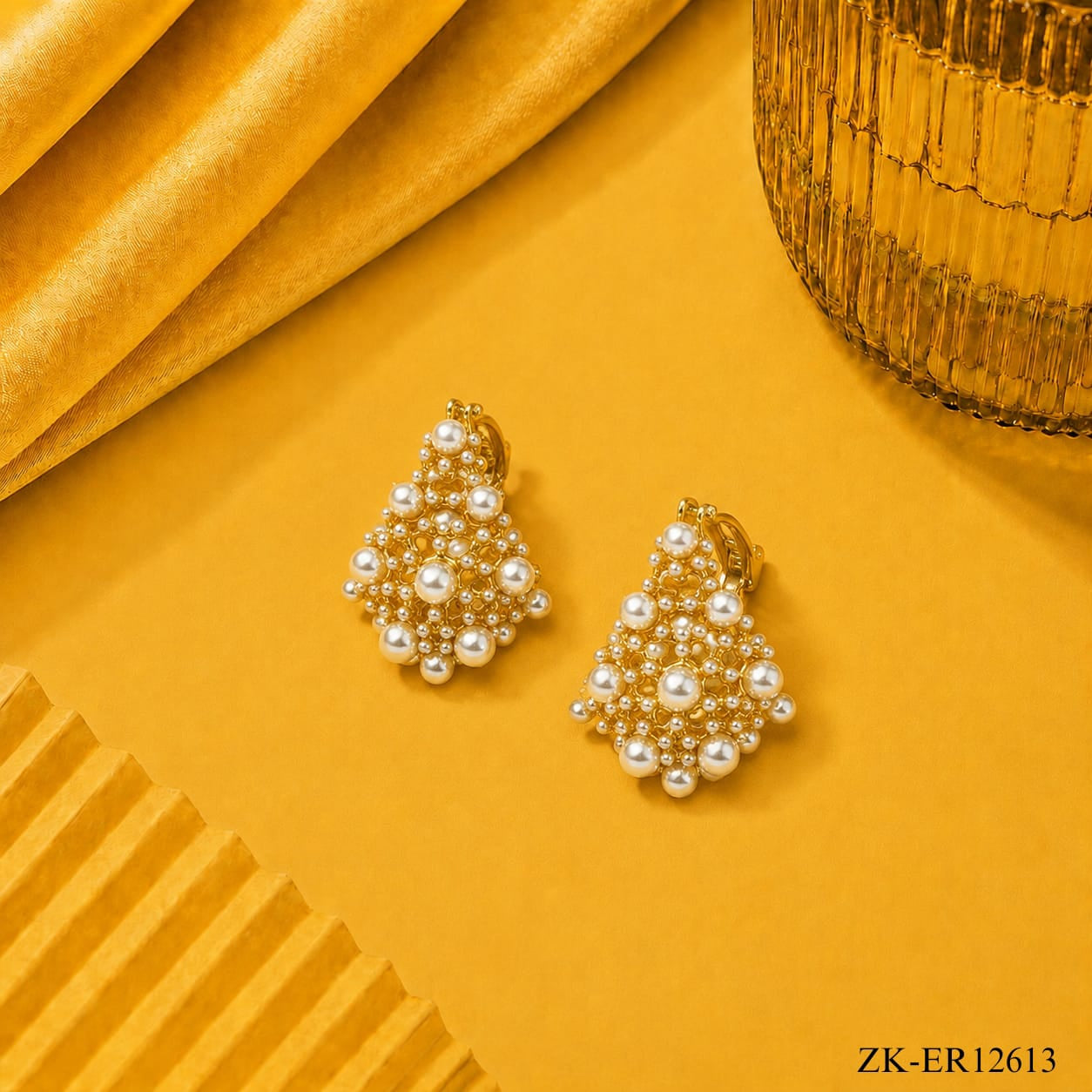 GOLDEN PEARLS CLUSTER EARRINGS