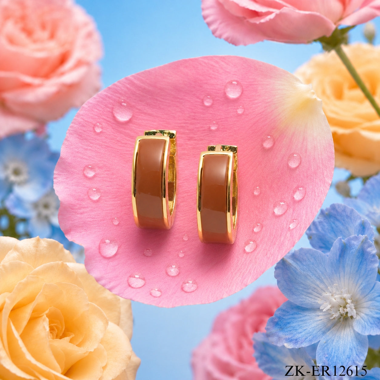 BROWN ENAMEL INLAY EARRINGS