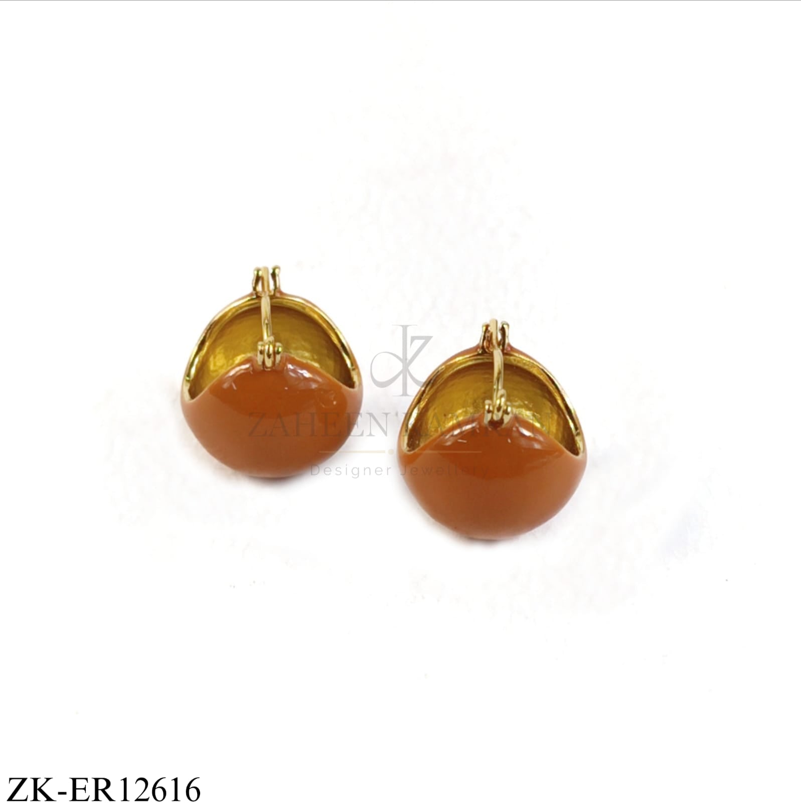 BROWN ENAMEL ROUND EARRINGS