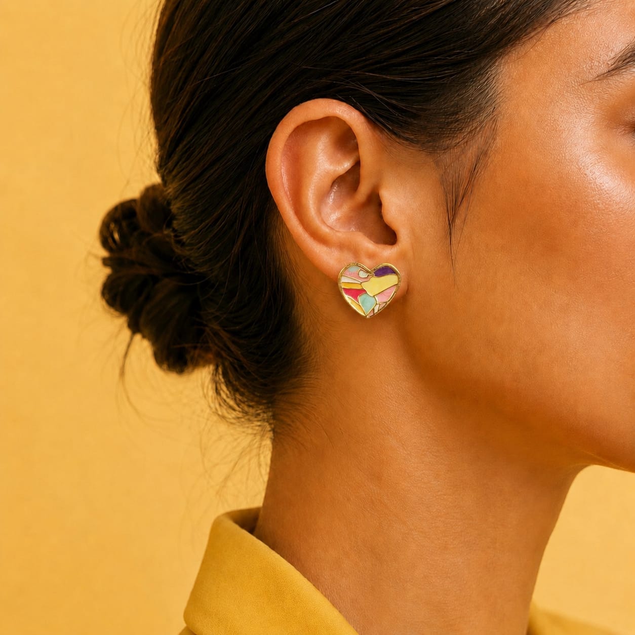 MULTICOLOUR ENAMEL HEART EARRINGS