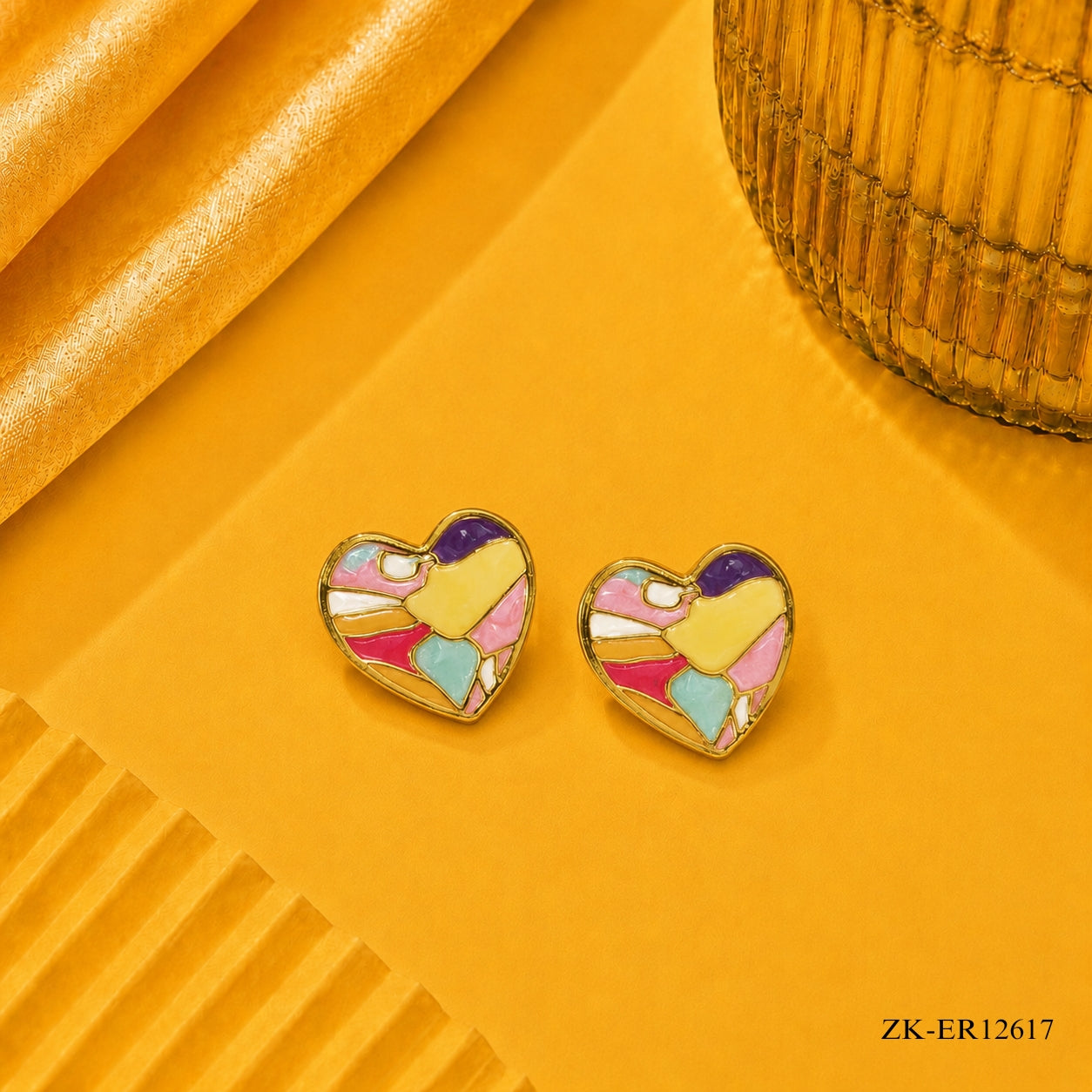 MULTICOLOUR ENAMEL HEART EARRINGS