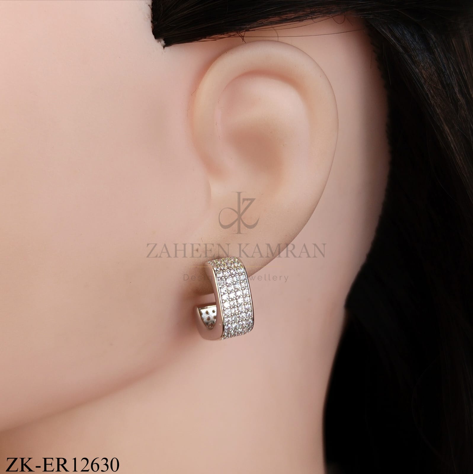 SILVER HALF HOOP ZIRCONIA EARRINGS