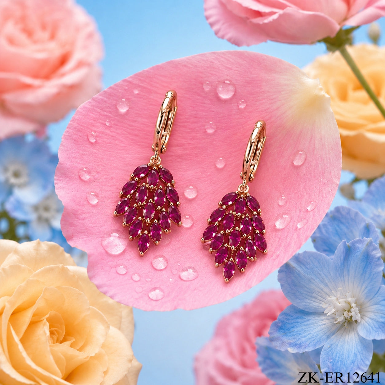 LEAFLET PINK ZIRCONIA EARRINGS
