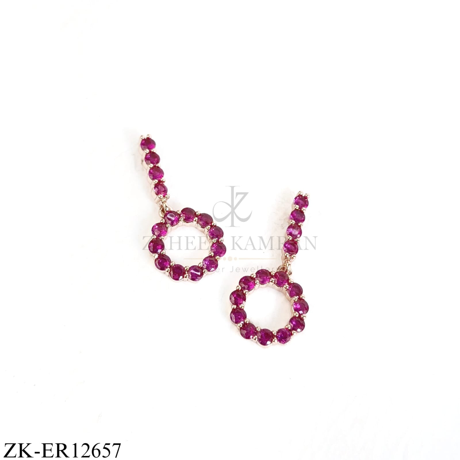 PINK ZIRCONIA CIRCLE DROP EARRINGS