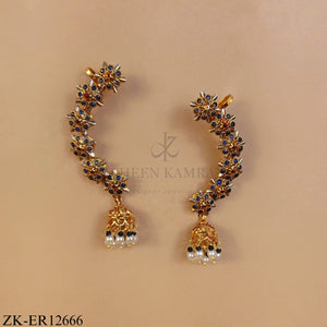 GOLDEN FLORAL SAPPHIRE CURVED EARRINGS