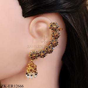 GOLDEN FLORAL SAPPHIRE CURVED EARRINGS