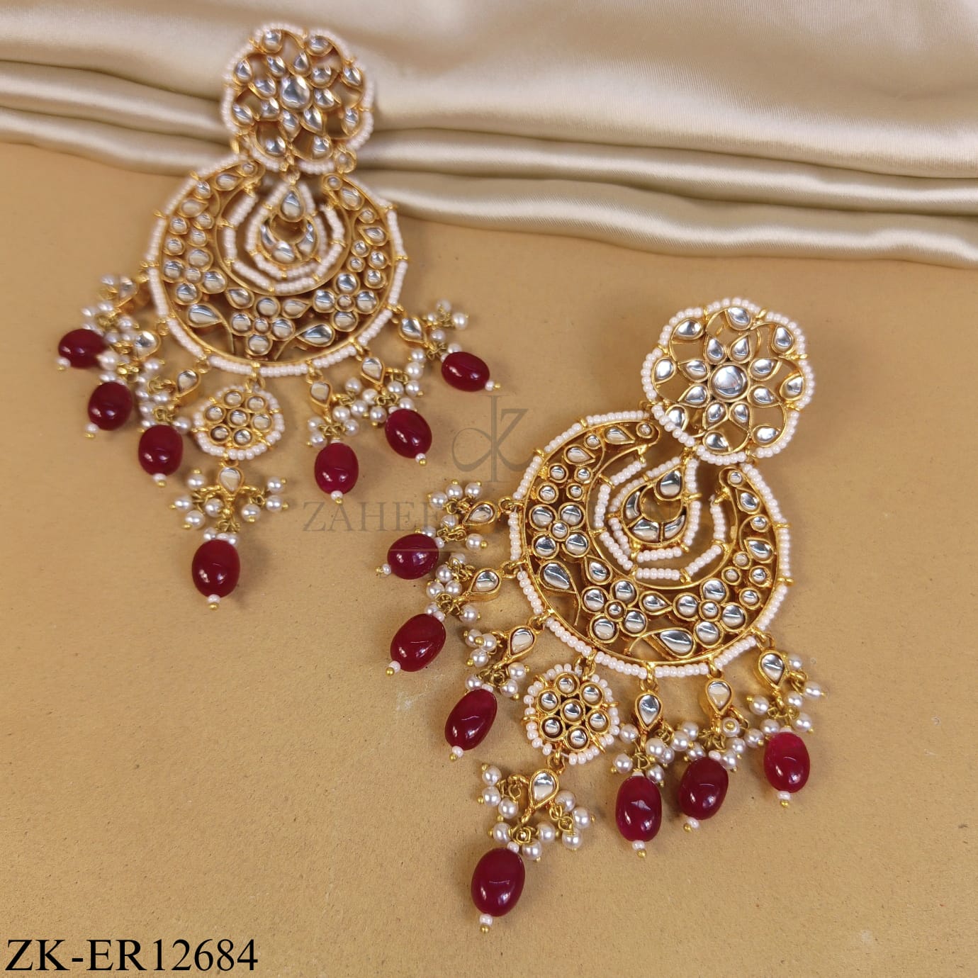 KUNDAN CHANDELIER EARRINGS WITH RUBY DROP