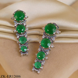 SILVER PLATED CASCADE EARRINGS WITH EMERALD