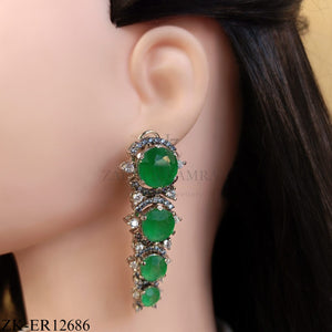 SILVER PLATED CASCADE EARRINGS WITH EMERALD