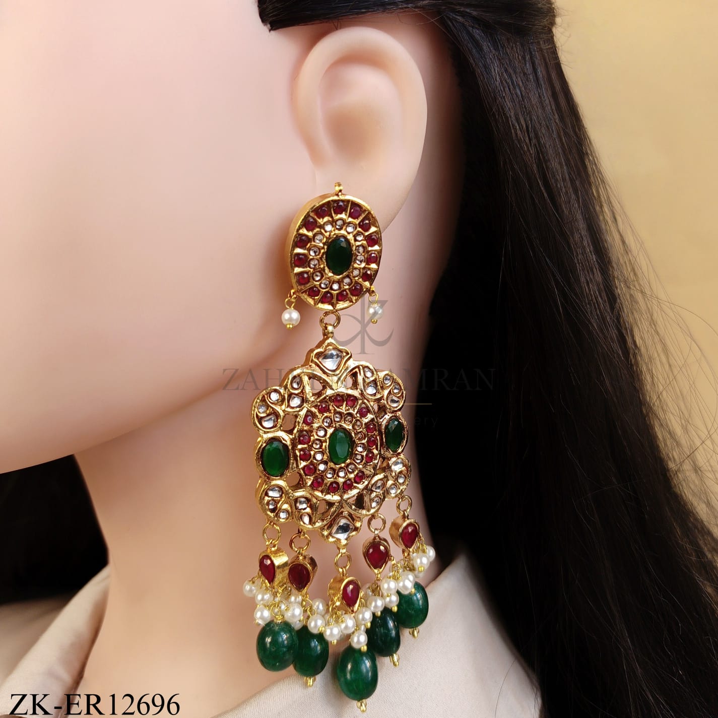 RUBY EMERALD FLORAL PATTERN EARRINGS