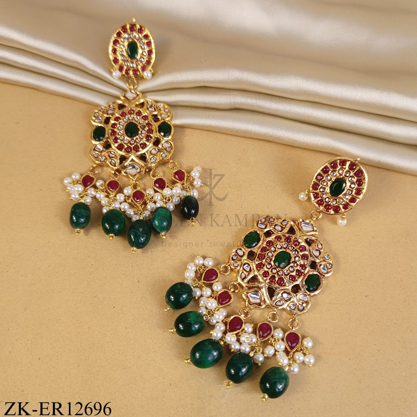 RUBY EMERALD FLORAL PATTERN EARRINGS
