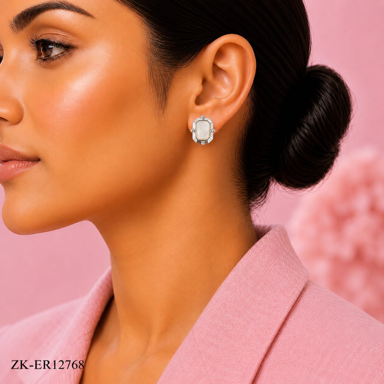 SILVER OCTAGON WHITE OPAL EARRINGS