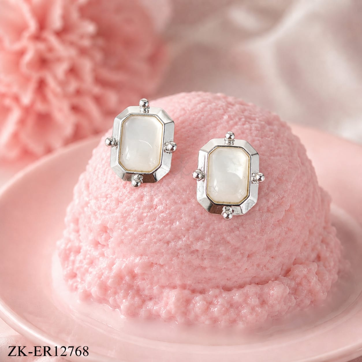 SILVER OCTAGON WHITE OPAL EARRINGS
