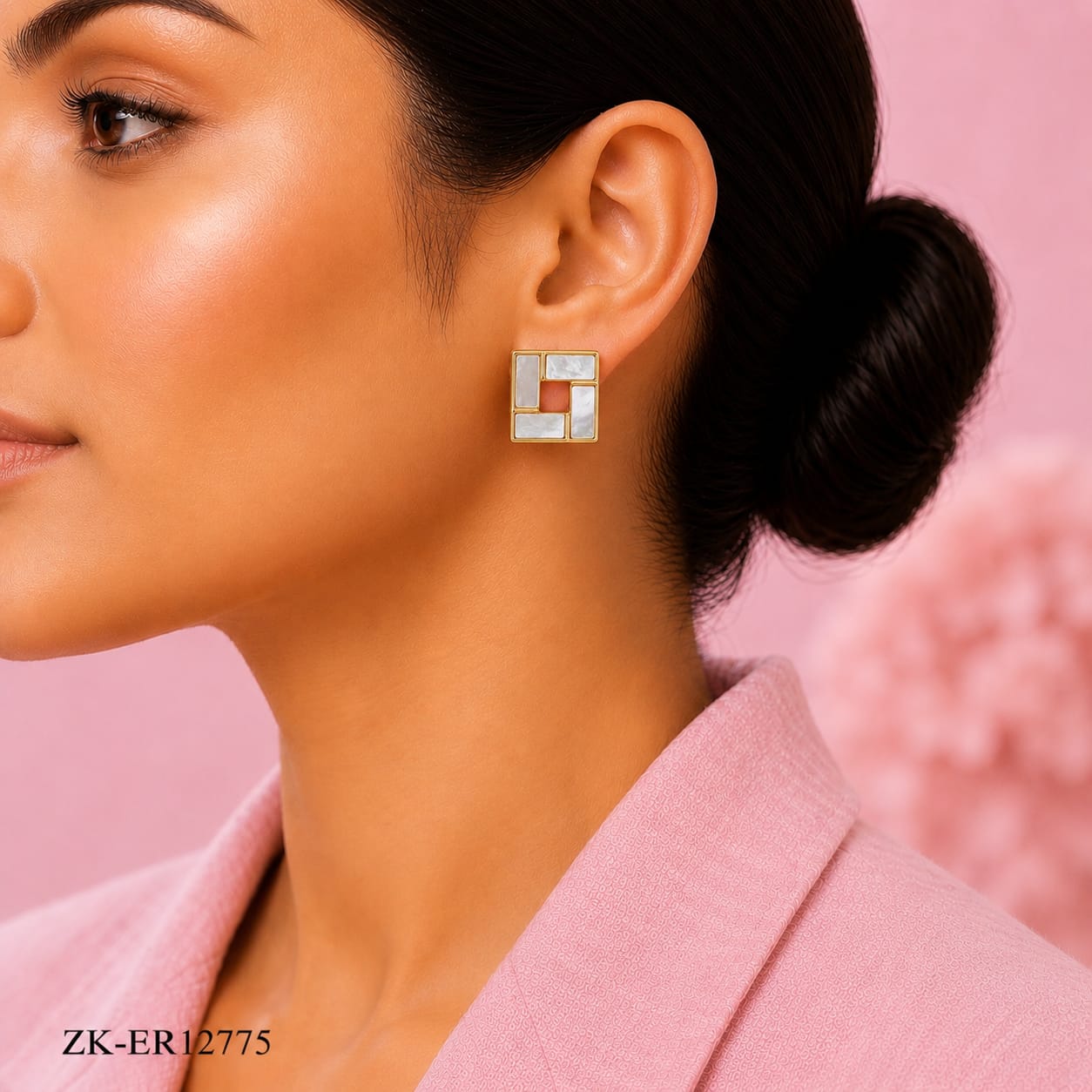 SQUARE WHITE INLAY EARRINGS