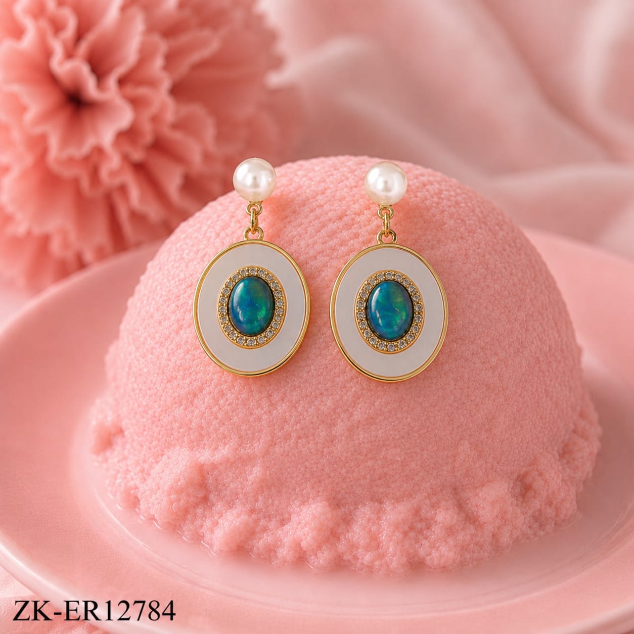OVATE DUAL SHADE PEARL TOP EARRINGS